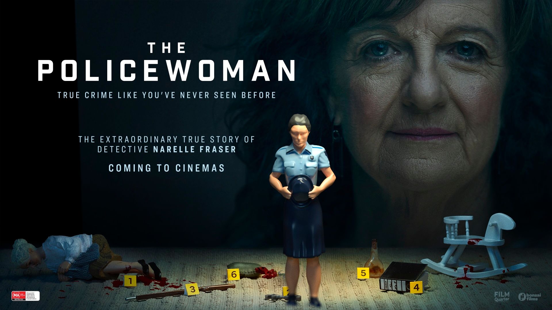 The Policewoman documentary poster with a miniature diorama crime scene