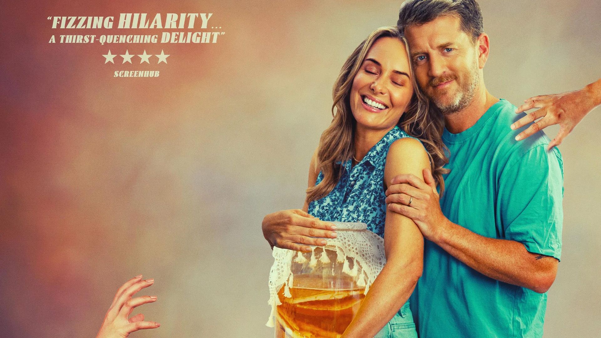 Zombucha! horror comedy poster featuring a couple holding a kombucha jar